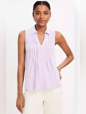 NEW LOFT Pintucked Collared Tank Top in Pure Lavender Size S